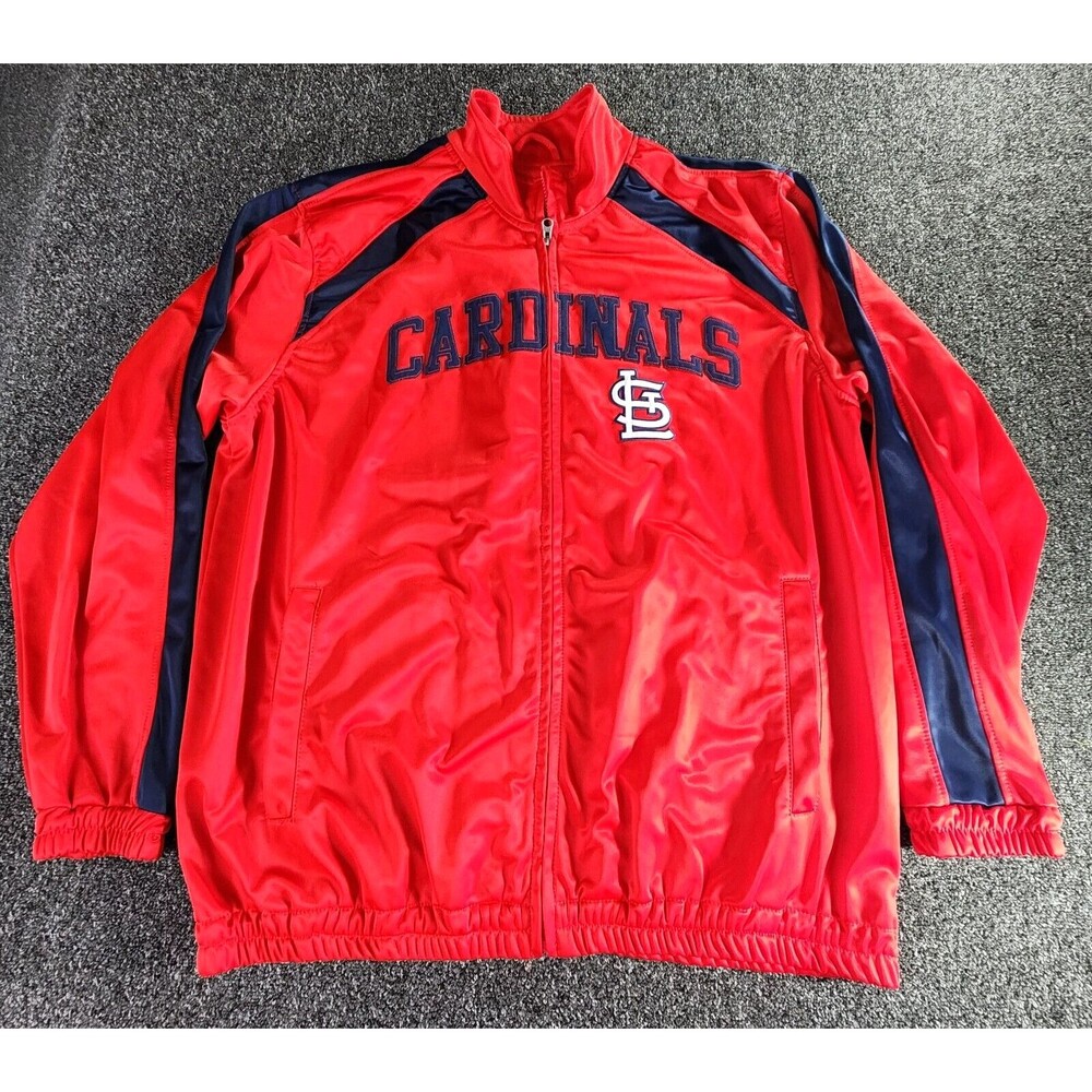 St Louis Cardinals Baseball Jacket Men's XXL Red Spell Out Fleece Lined Stripe